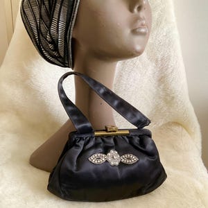 Vintage Black Satin Evening Bag,
