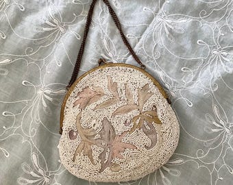Vintage  1920’s seed Bead clutch bag,  5” x 5.5”,