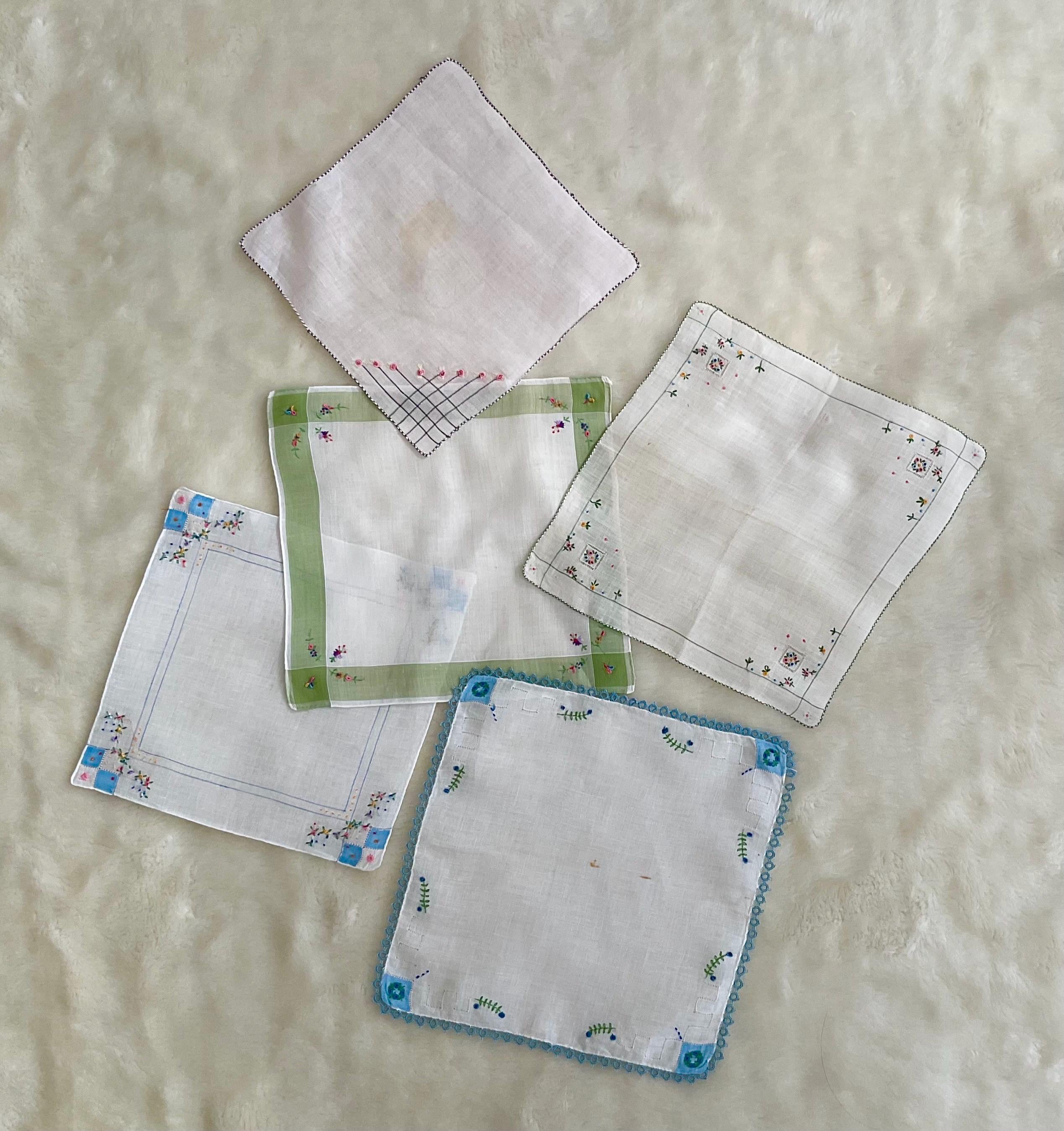 Vintage Hankies, set of 5,