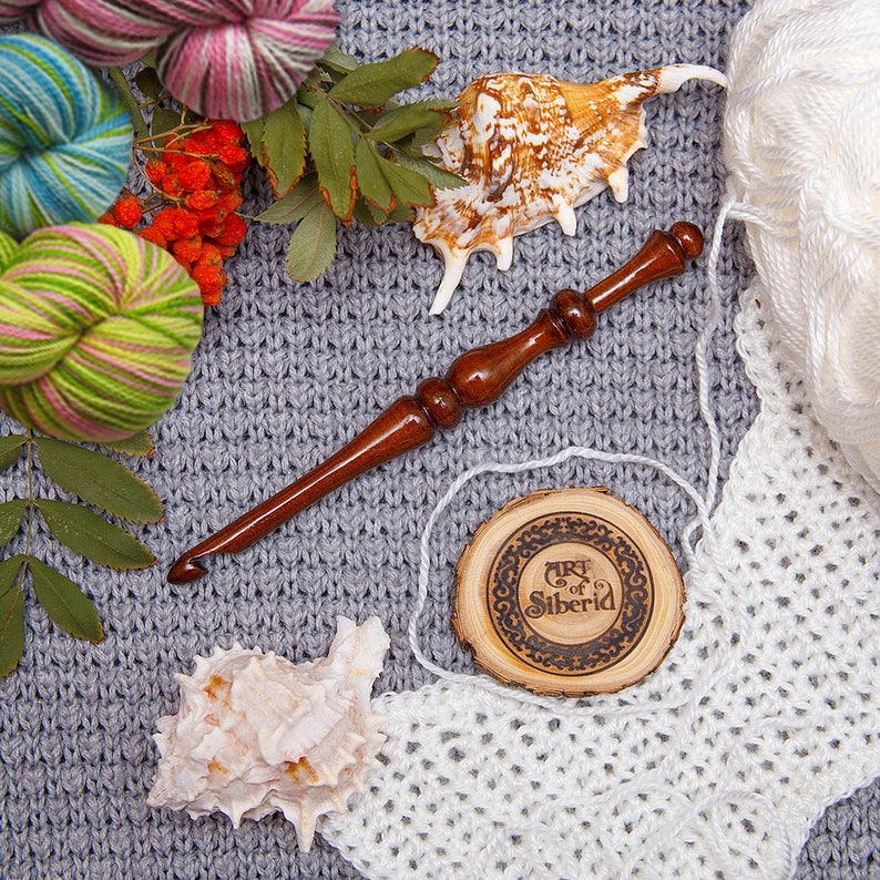 100/% Natural SIBERIAN CEDAR WOOD Handmade #KN5 4-9 mm Crochet Hooks for Knitting Set 6 PCs
