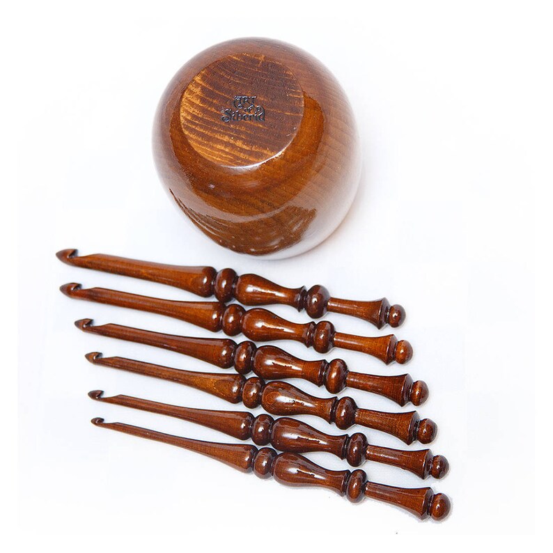 100/% Natural SIBERIAN CEDAR WOOD Handmade #KN5 4-9 mm Crochet Hooks for Knitting Set 6 PCs