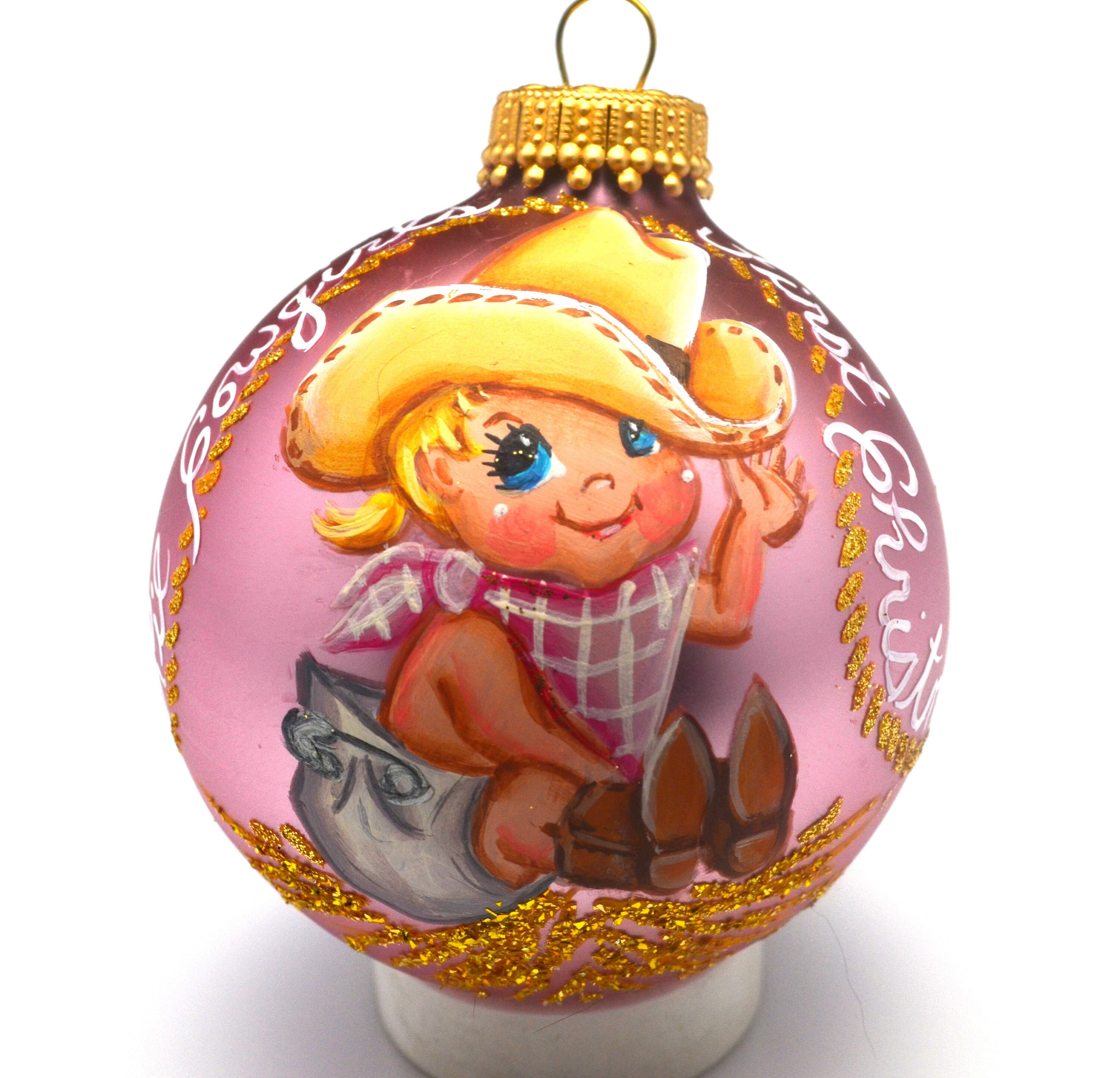 Custom Hand Painted Baby's First Lil Cowgirl Christmas Ornament