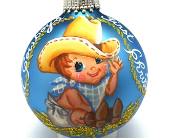 Large Baby&#39;s First Lil Cowboys Christmas Ornament custom hand painted