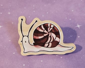 Snail Wooden Pin Badge