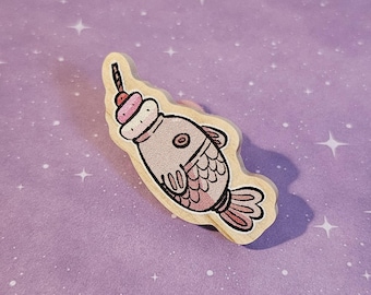 Ice Cream Taiyaki Wooden Pin Badge