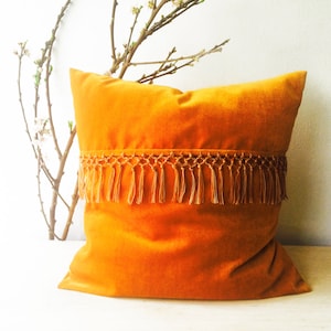 Georgious Velvet Macrame Boho Tassel Pillow Case l Cover in orange for your favourite cushion