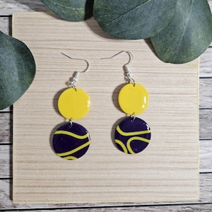 LSU Purple and Gold Abstract Circles Game Day Sports School Spirit Handmade Polymer Clay Earrings