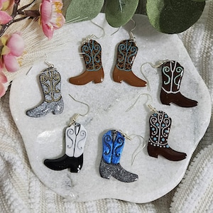 Colorful Cowgirl Short Boot Dangle Earrings – Handmade, Polymer Clay, Nickel-Free