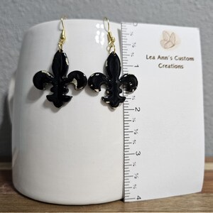 N.O. Saints Black and Gold Fleur De Lis Game Day Sports Spirit Handmade Polymer Clay Earrings