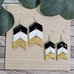 N.O. Saints Black and Gold Chevron Game Day Sports Spirit Handmade Polymer Clay Earrings