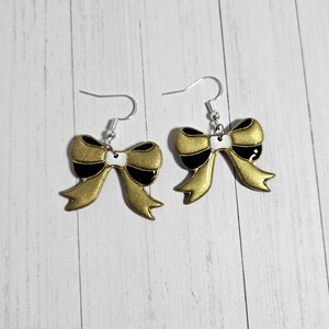 N.O. Saints Black and Gold Bows Game Day Sports Spirit Handmade Polymer Clay Earrings