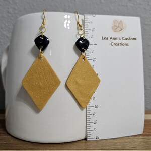 N.O. Saints Black and Gold Kite Game Day Sports Spirit Handmade Polymer Clay Earrings