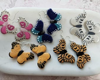Medium Butterfly Dangle Earrings – Lightweight Polymer Clay, Nickel Free