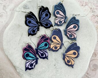 Sideways Butterfly Handmade Earrings – Lightweight Polymer Clay, Nickel Free