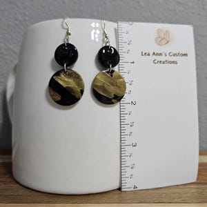 N.O. Saints Black and Gold Circles Game Day Sports Spirit Handmade Polymer Clay Earrings