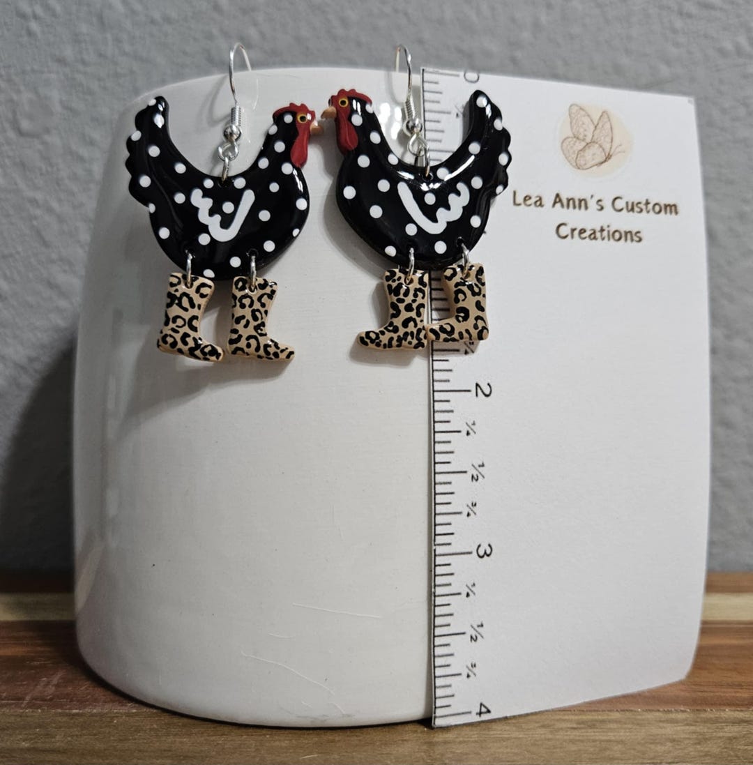Leopard Pattern Chicken Chicken Earrings in Leopard Print Rainboots – Handmade Polymer Clay - Etsy