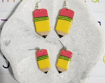 Teacher Appreciation Ticonderoga Pencil Earrings – Back to School Handmade Polymer Clay, Nickel Free