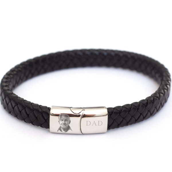 Men's Leather Photo Bracelet • Memorial Jewellery • Paw Print Bracelet