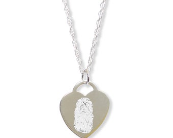 Silver Fingerprint Heart Necklace • Memorial Necklace • Bereavement Jewellery • Fingerprint Jewellery
