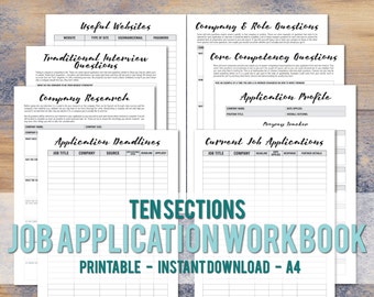 PRINTABLE/DIGITAL A4 Job Application Workbook - Career Planner - Job Binder - Interview Prep - Job Application Tracker - Instant Download