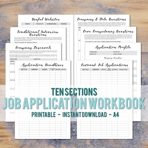 PRINTABLE/DIGITAL A4 Job Application Workbook - Career Planner - Job Binder - Interview Prep - Job Application Tracker - Instant Download