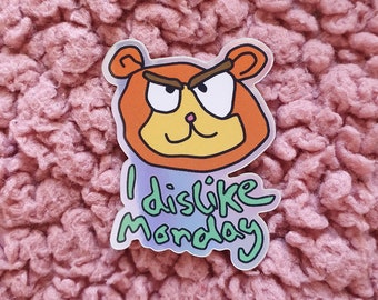 Sticker I Dislike Mondays - Autocollant chat - Autocollant vinyle holographique - Imperméable à l’eau - Autocollant pour ordinateur portable