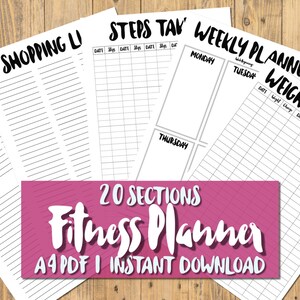 PRINTABLE/DIGITAL A4 Fitness Planner - 20 Section PDF - Quirky Black ...