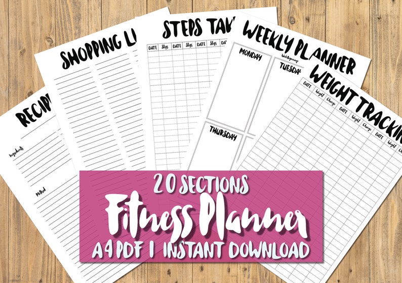 PRINTABLE/DIGITAL A4 Fitness Planner - 20 Section PDF - Quirky Black ...