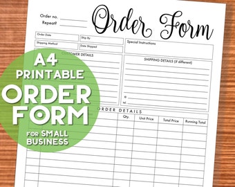 PRINTABLE A4 Order Form - Black & White Calligraphic - Business Organisation Printables - Small Business - Etsy Business - Instant Download