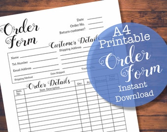 PRINTABLE Black and White A4 Order Form - Business Organisation Printables - Small Business - Etsy Business - Instant Download PDF