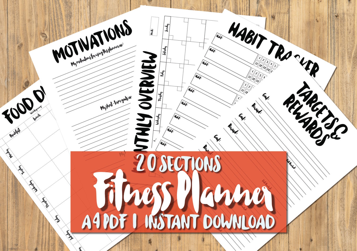 PRINTABLE/DIGITAL A4 Fitness Planner - 20 Section PDF - Quirky Black ...