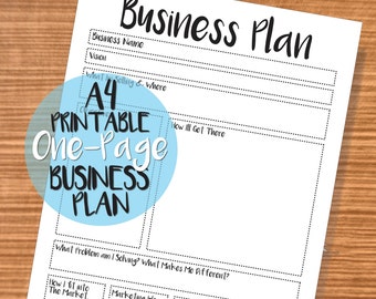 PRINTABLE One-Page Business Plan - A4 Business Planner - Printable Black & White Small Business Organiser - High Quality PDF Download