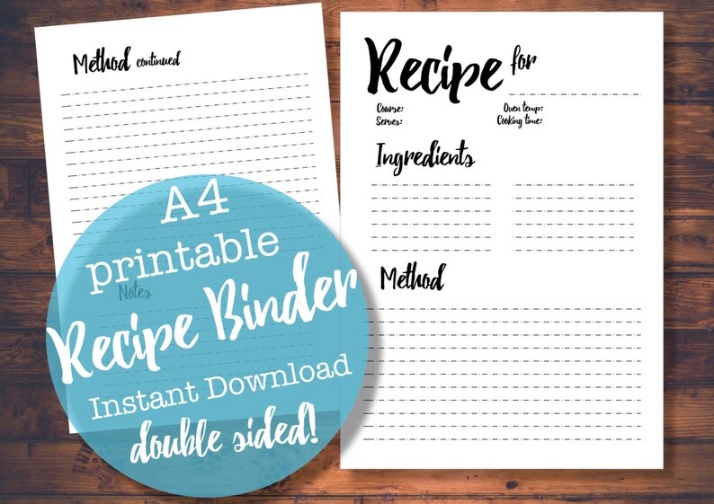 PRINTABLE A4 Recipe Binder Sheet Black and White Etsy