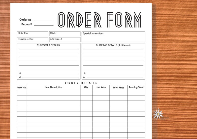 Printable A4 Order Form Retro Black & White Business | Etsy