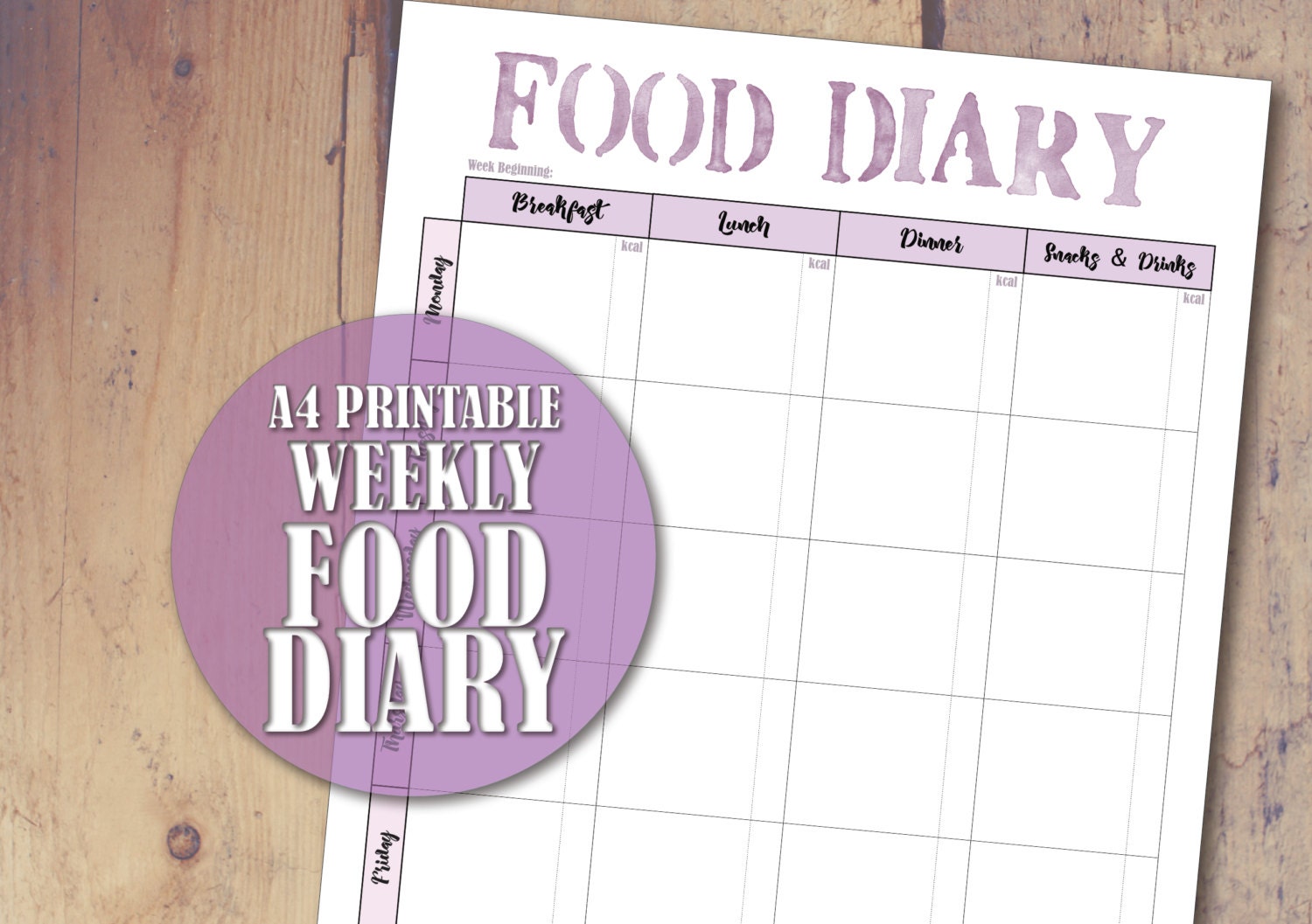 Printable Food Diary A4 Food Log Page Food Diary Sheet | Etsy