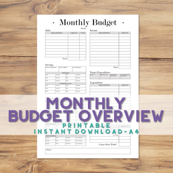 printable a4 monthly budget tracker a4 budget planner sheet etsy