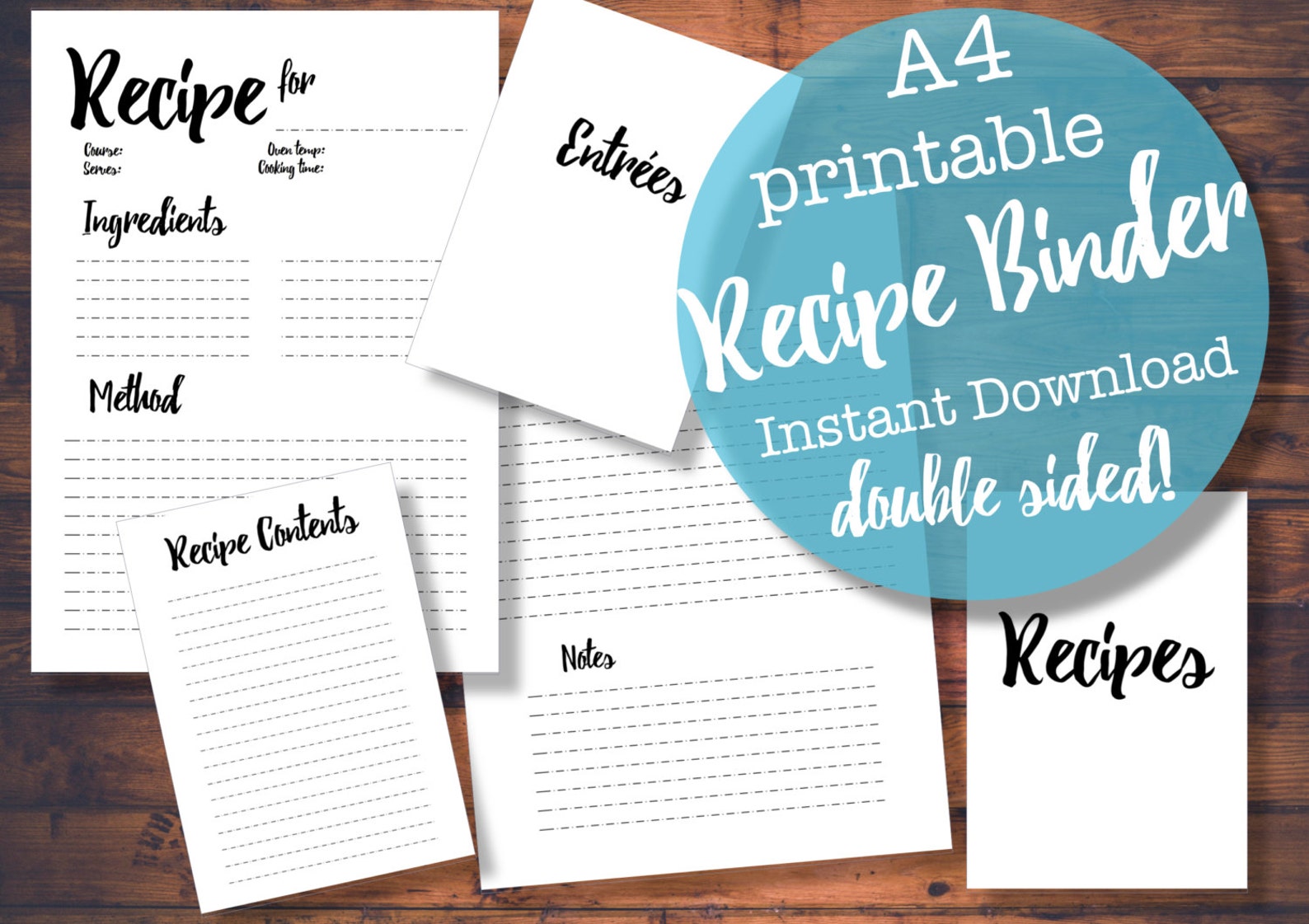 PRINTABLE A4 Recipe Binder Sheet Black and White Etsy