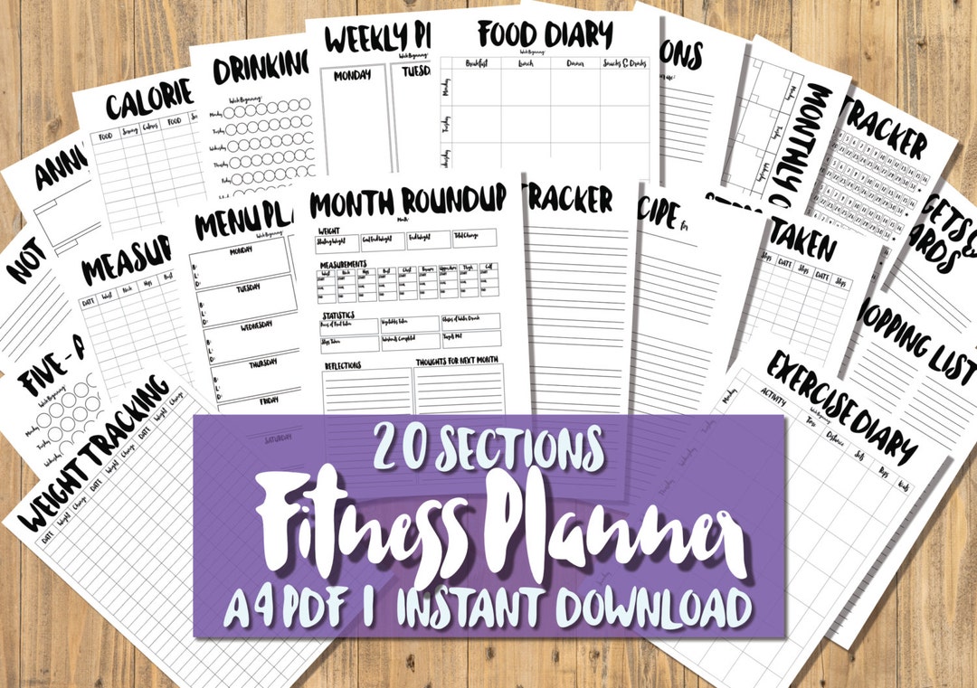 PRINTABLE/DIGITAL A4 Fitness Planner - 20 Section PDF - Quirky Black ...