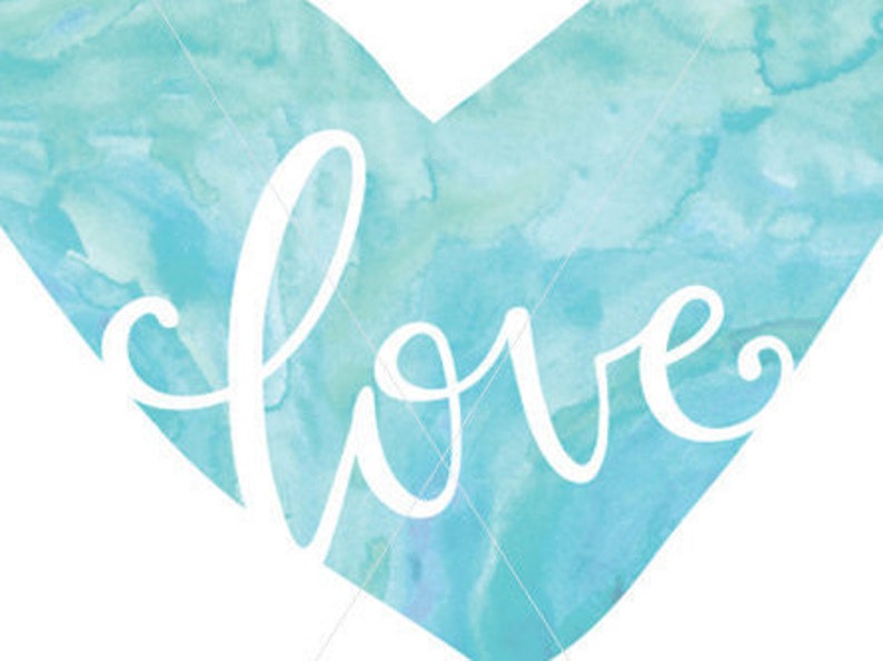 Heart Art Printable Wall Art Print Teal Valentines Day art Etsy