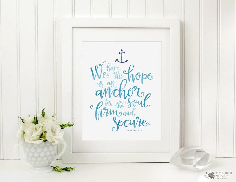 Bible Verse Wall Art Printable Anchor Hebrews 619 Christian Etsy