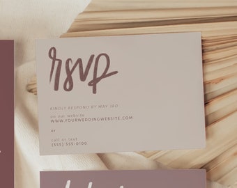 Sarah | Wedding Online RSVP Card - Neutral Color Wedding Response - Digital RSVP - Printable Wedding RSVP Card - Mauve Minimal Boho Suite