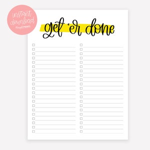 Get it Done Printable To Do List - Digital Download - Printable List - To Do list - Get Stuff Done