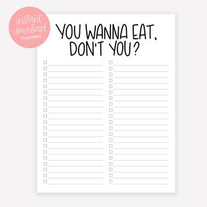 Digital Download Funny Grocery List - Printable Groceries List - Shopping List - Printable List - Store List