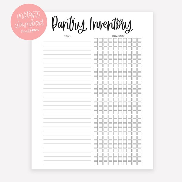 Instant Download - Pantry Inventory - Pantry List - Pantry Inventory Printable - Pantry Organization - PDF Printable