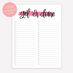Get it Done Printable To Do List - Digital Download - Printable List - To Do list - Get Stuff Done