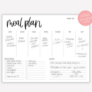 Printable Menu Planner - Menu Planner with Grocery List and Notes - Printable Menu - Weekly Menu Planner - Minimal Meal Planner - PDF