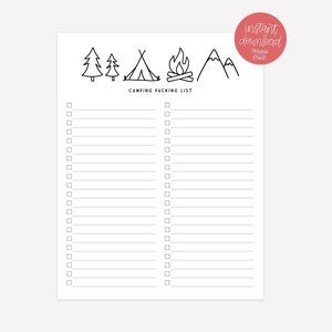 Camping Packliste - Camping Reiseplanung - Packliste zum Ausdrucken - Camping zum Ausdrucken - Digitaler Download - Camping Liste