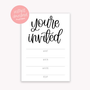 Vous êtes invité Invitations imprimables - Remplir les invitations vierges - Téléchargement d'invitation - Téléchargeable