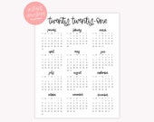 Printable 2021 Full Year Calendar - 2021 Calendar Download - Downloadable Calendar - Sunday Start - Vertical Calendar - Full 2021 Year