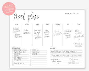 Printable Menu Planner - Menu Planner with Grocery List and Notes - Printable Menu - Weekly Menu Planner - Minimal Meal Planner - PDF